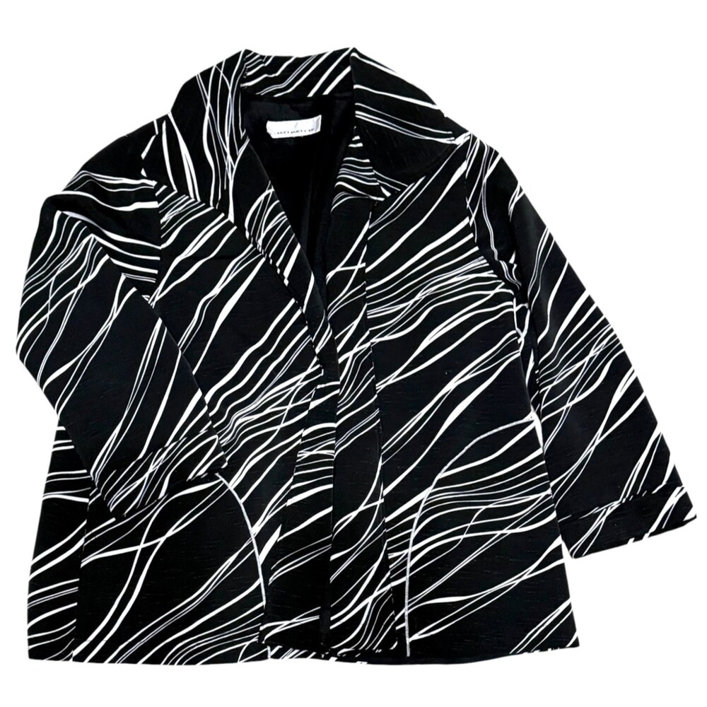 Caroline Rose Vintage XL Open Front Jacket Black Abstract Art to Wear 90s USA